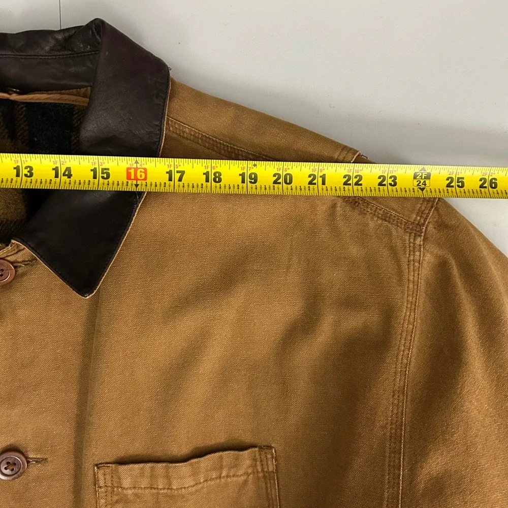 Vintage J. Crew Barn Jacket Mens Large Brown Plaid Lined Field Coat Oarsman - Picture 9 of 16